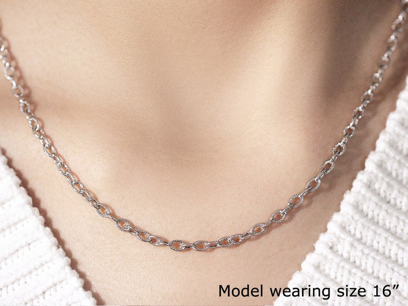 3.5mm 14k White Gold Pendant Chain with Textured Links - Premium Chains - Just $633.99! Shop now at Pulse Designer Fashion