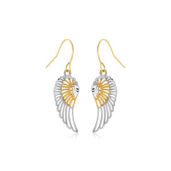 Two-Tone Wing Drop Earrings in 10K Gold - Premium Earrings - Just $125.99! Shop now at Pulse Designer Fashion