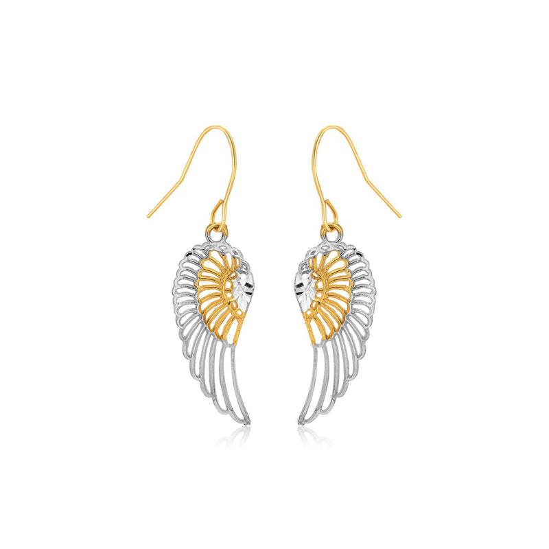 Two-Tone Wing Drop Earrings in 10K Gold - Premium Earrings - Just $125.99! Shop now at Pulse Designer Fashion