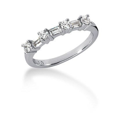 14k White Gold Seven Diamond Wedding Ring Band with Round and Baguette Diamonds - Premium Rings - Just $2099.99! Shop now at Pulse Designer Fashion