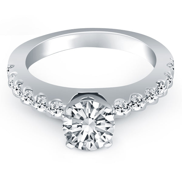 14k White Gold Diamond Micro Prong Cathedral Engagement Ring - Premium Rings - Just $4838.99! Shop now at Pulse Designer Fashion