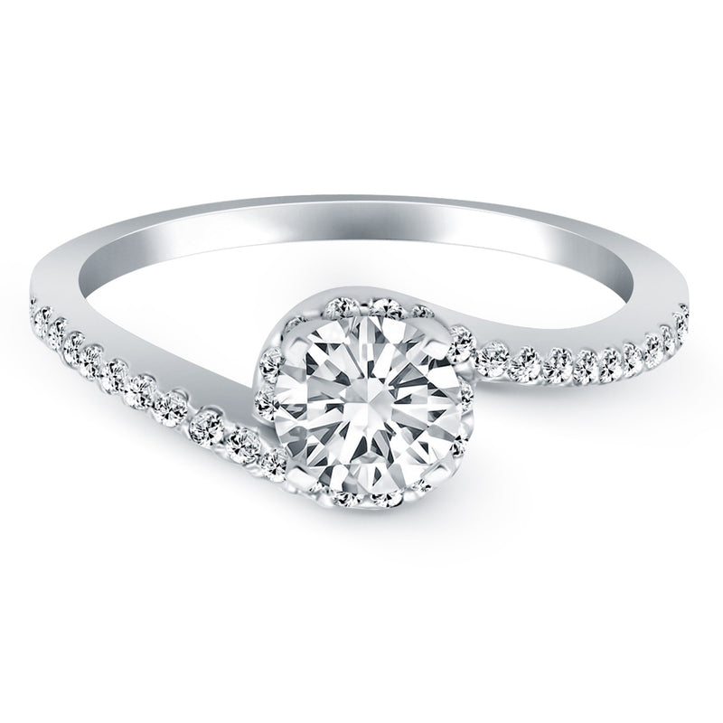 14k White Gold Bypass Swirl Diamond Halo Engagement Ring - Premium Rings - Just $3712.99! Shop now at Pulse Designer Fashion