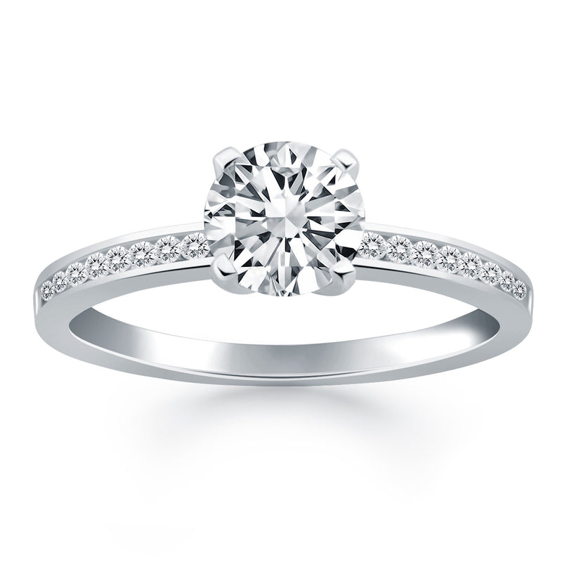 14k White Gold Engagement Ring with Diamond Channel Set Band - Premium Rings - Just $3712.99! Shop now at Pulse Designer Fashion