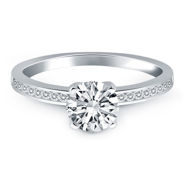 14k White Gold Engagement Ring with Diamond Channel Set Band - Premium Rings - Just $3712.99! Shop now at Pulse Designer Fashion