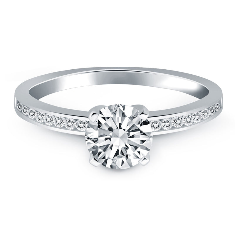 14k White Gold Engagement Ring with Diamond Channel Set Band - Premium Rings - Just $3712.99! Shop now at Pulse Designer Fashion