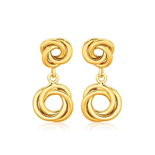 14k Yellow Gold Love Knot Stud Earrings with Drops - Premium Earrings - Just $498.99! Shop now at Pulse Designer Fashion