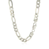 Rhodium Plated 8.1mm Sterling Silver Figaro Style Chain - Premium Chains - Just $192.99! Shop now at Pulse Designer Fashion