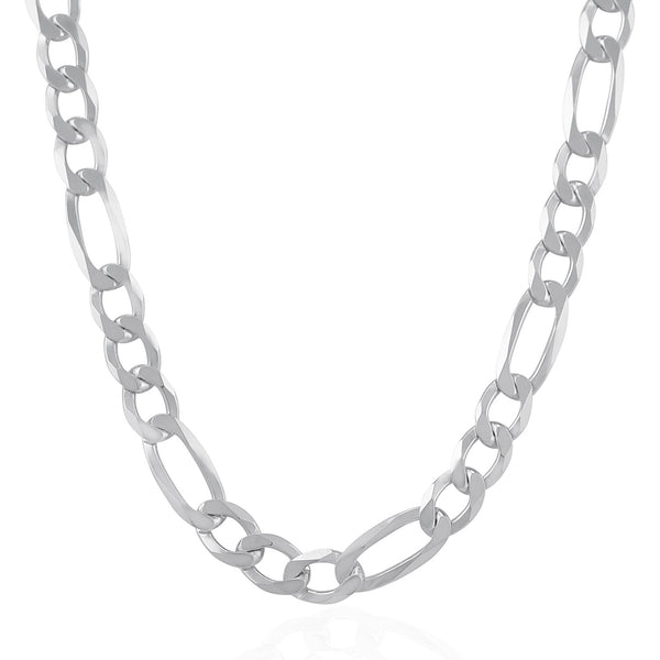 Rhodium Plated 8.8mm Sterling Silver Figaro Style Chain - Premium Chains - Just $226.99! Shop now at Pulse Designer Fashion