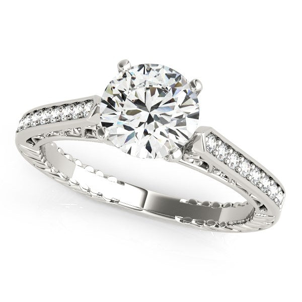 14k White Gold Round Diamond Antique Style Engagement Ring (1 1/8 cttw) - Premium Rings - Just $6637.99! Shop now at Pulse Designer Fashion