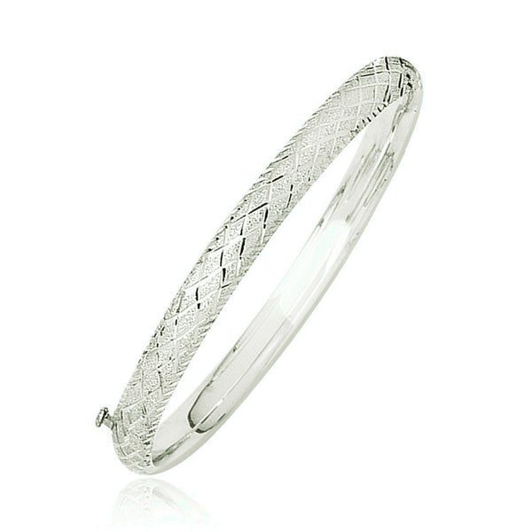 14k White Gold Diamond Carved Bangle (6.0 mm) - Premium Bangles - Just $966.99! Shop now at Pulse Designer Fashion