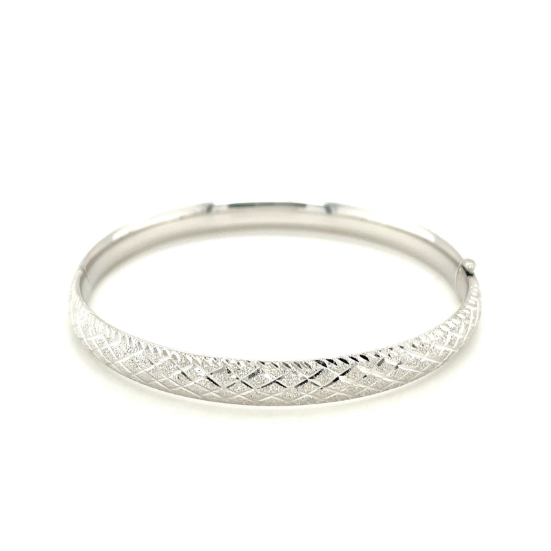 14k White Gold Diamond Carved Bangle (6.0 mm) - Premium Bangles - Just $966.99! Shop now at Pulse Designer Fashion