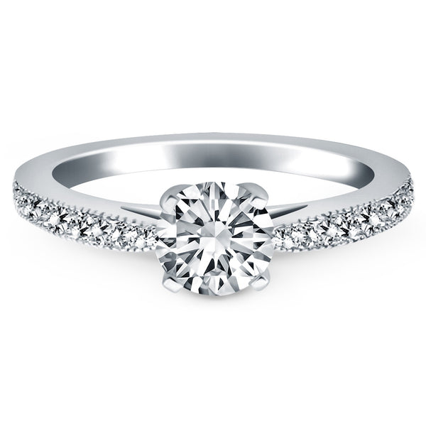 14k White Gold Diamond Pave Cathedral Engagement Ring - Premium Rings - Just $3712.99! Shop now at Pulse Designer Fashion