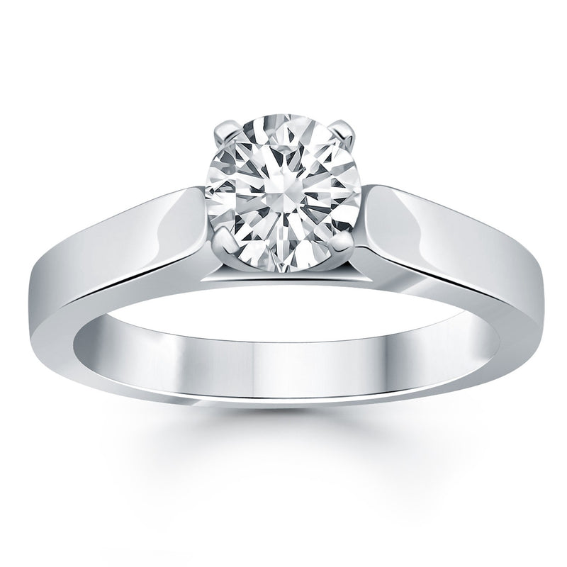 14k White Gold Wide Cathedral Solitaire Engagement Ring - Premium Rings - Just $3489.99! Shop now at Pulse Designer Fashion