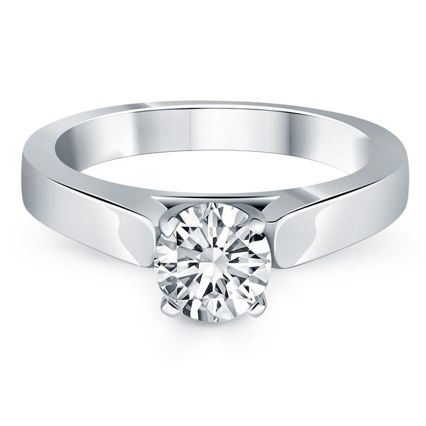 14k White Gold Wide Cathedral Solitaire Engagement Ring - Premium Rings - Just $3489.99! Shop now at Pulse Designer Fashion