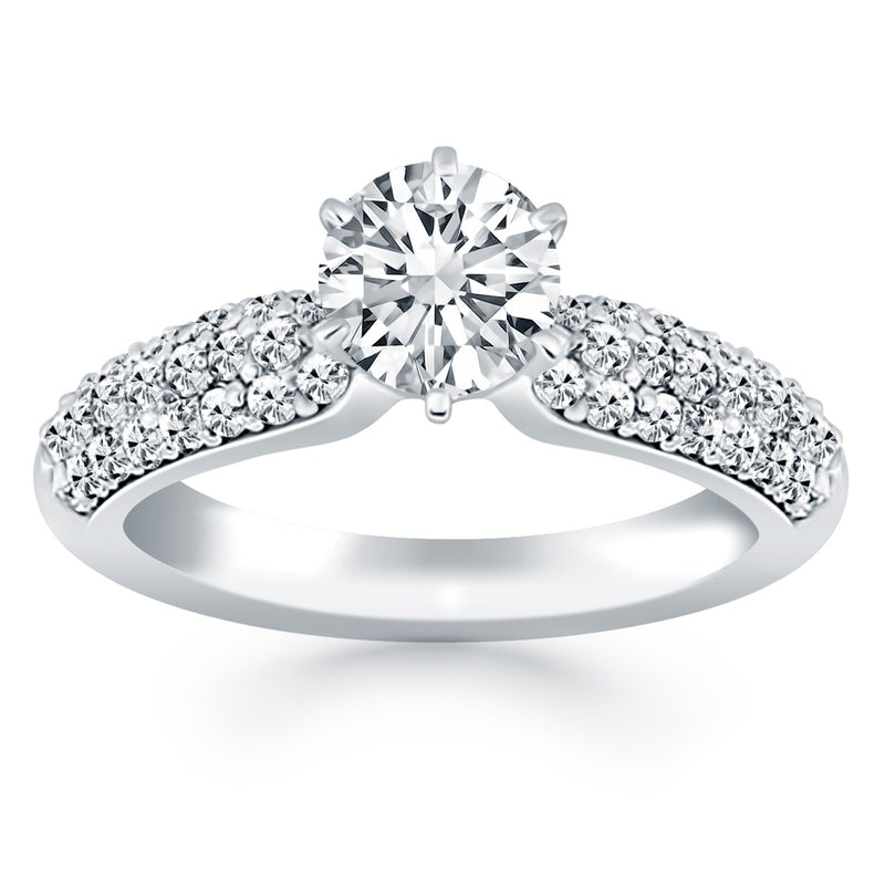 14k White Gold Triple Row Pave Diamond Engagement Ring - Premium Rings - Just $5176.99! Shop now at Pulse Designer Fashion