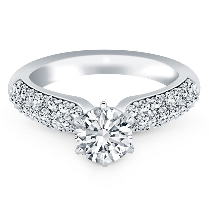 14k White Gold Triple Row Pave Diamond Engagement Ring - Premium Rings - Just $5176.99! Shop now at Pulse Designer Fashion