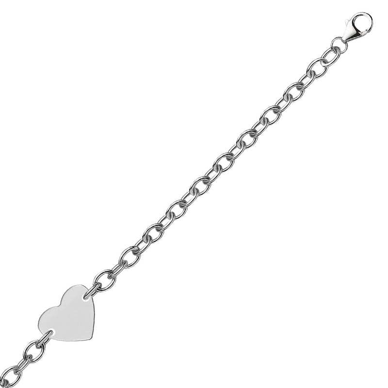 Sterling Silver Rhodium Plated Chain Bracelet with a Flat Heart Station - Premium Bracelets - Just $82.99! Shop now at Pulse Designer Fashion