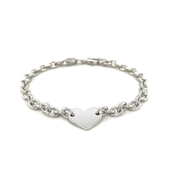 Sterling Silver Rhodium Plated Chain Bracelet with a Flat Heart Station - Premium Bracelets - Just $82.99! Shop now at Pulse Designer Fashion