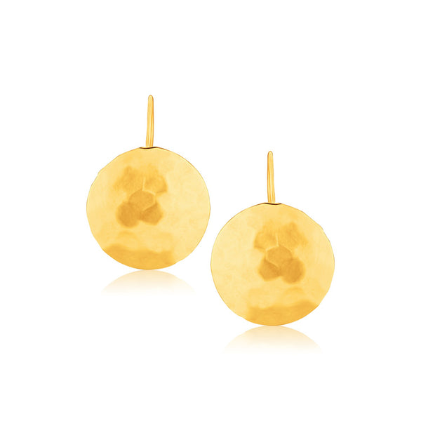 14k Yellow Gold Hammered Texture Disc Drop Earrings Medium - Premium Earrings - Just $321.99! Shop now at Pulse Designer Fashion