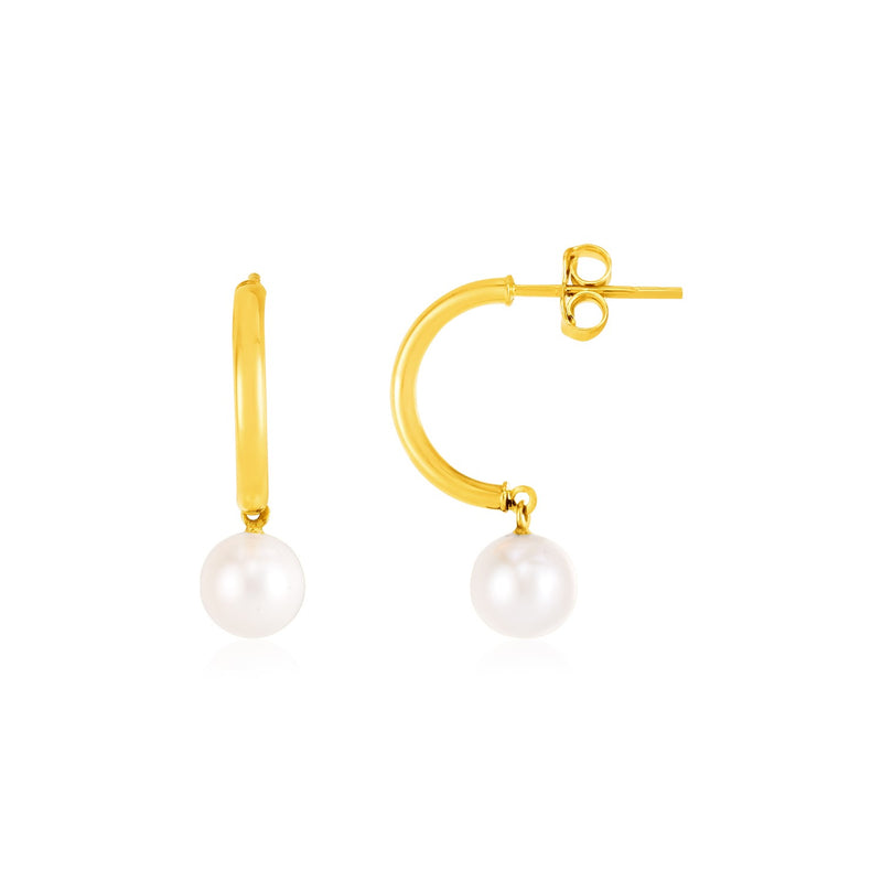 14k Yellow Gold Half Hoop Earrings with Pearls - Premium Earrings - Just $343.99! Shop now at Pulse Designer Fashion