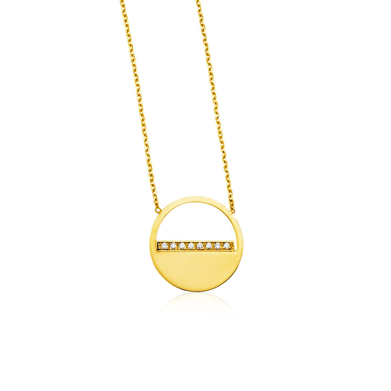 14k Yellow Gold Circle Necklace with Diamonds - Premium Necklaces - Just $675.99! Shop now at Pulse Designer Fashion