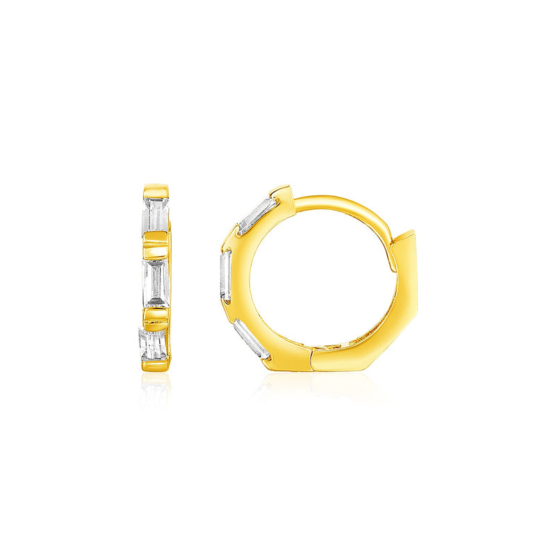 14k Yellow Gold Petite Octagonal Hoop Earrings with Cubic Zirconias - Premium Earrings - Just $189.99! Shop now at Pulse Designer Fashion