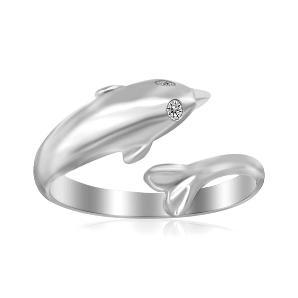 Sterling Silver Rhodium Plated Dolphin Design Polished Open Toe Ring - Premium Toe Rings - Just $34.99! Shop now at Pulse Designer Fashion