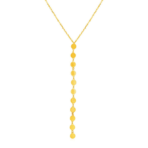 14k Yellow Gold Lariat Style Necklace with Disks - Premium Necklaces - Just $354.99! Shop now at Pulse Designer Fashion