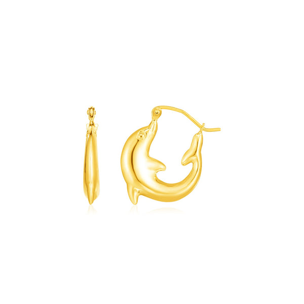 14K Yellow Gold Dolphin Hoop Earrings - Premium Earrings - Just $283.99! Shop now at Pulse Designer Fashion