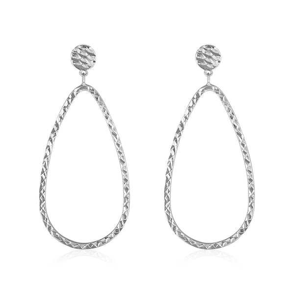 14k White Gold Textured Teardrop Motif Post Earrings - Premium Earrings - Just $425.99! Shop now at Pulse Designer Fashion