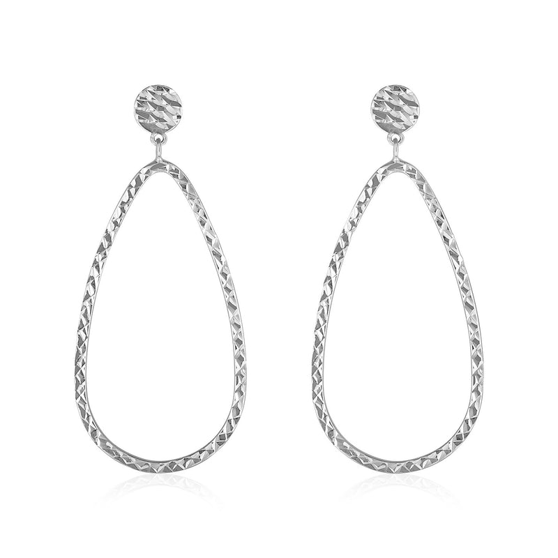 14k White Gold Textured Teardrop Motif Post Earrings - Premium Earrings - Just $425.99! Shop now at Pulse Designer Fashion