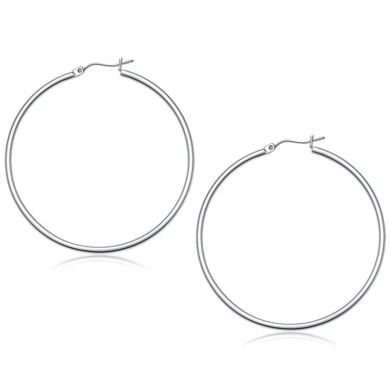 14k White Gold Polished Hoop Earrings (50 mm) - Premium Earrings - Just $480.99! Shop now at Pulse Designer Fashion