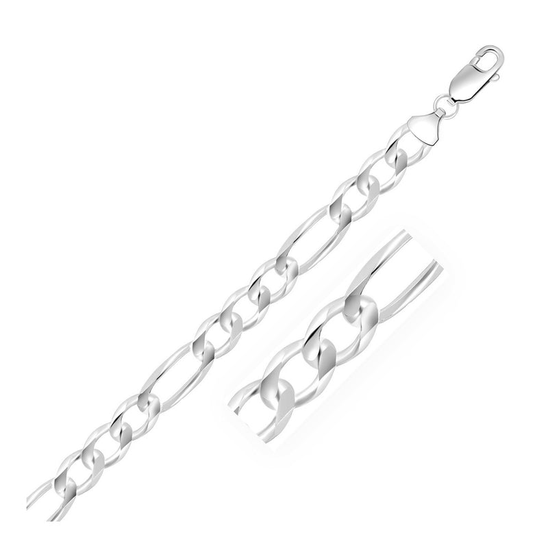 Rhodium Plated 9.0mm Sterling Silver Figaro Style Chain - Premium Chains - Just $387.99! Shop now at Pulse Designer Fashion