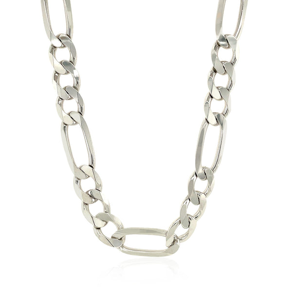 Rhodium Plated 9.0mm Sterling Silver Figaro Style Chain - Premium Chains - Just $387.99! Shop now at Pulse Designer Fashion