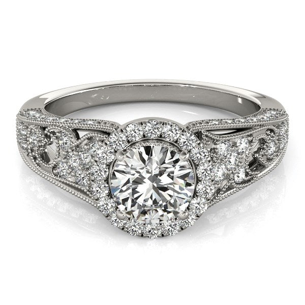 14k White Gold Diamond Engagement Ring with Baroque Shank Design (1 1/8 cttw) - Premium Rings - Just $9127.99! Shop now at Pulse Designer Fashion