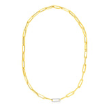 14k Yellow Gold Paperclip Chain Necklace with Diamond Link - Premium Necklaces - Just $1769.99! Shop now at Pulse Designer Fashion