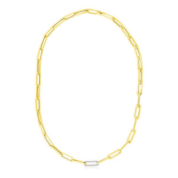 14k Yellow Gold Paperclip Chain Necklace with Diamond Link - Premium Necklaces - Just $1769.99! Shop now at Pulse Designer Fashion