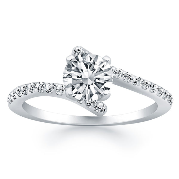 14k White Gold Open Shank Bypass Diamond Engagement Ring - Premium Rings - Just $3935.99! Shop now at Pulse Designer Fashion