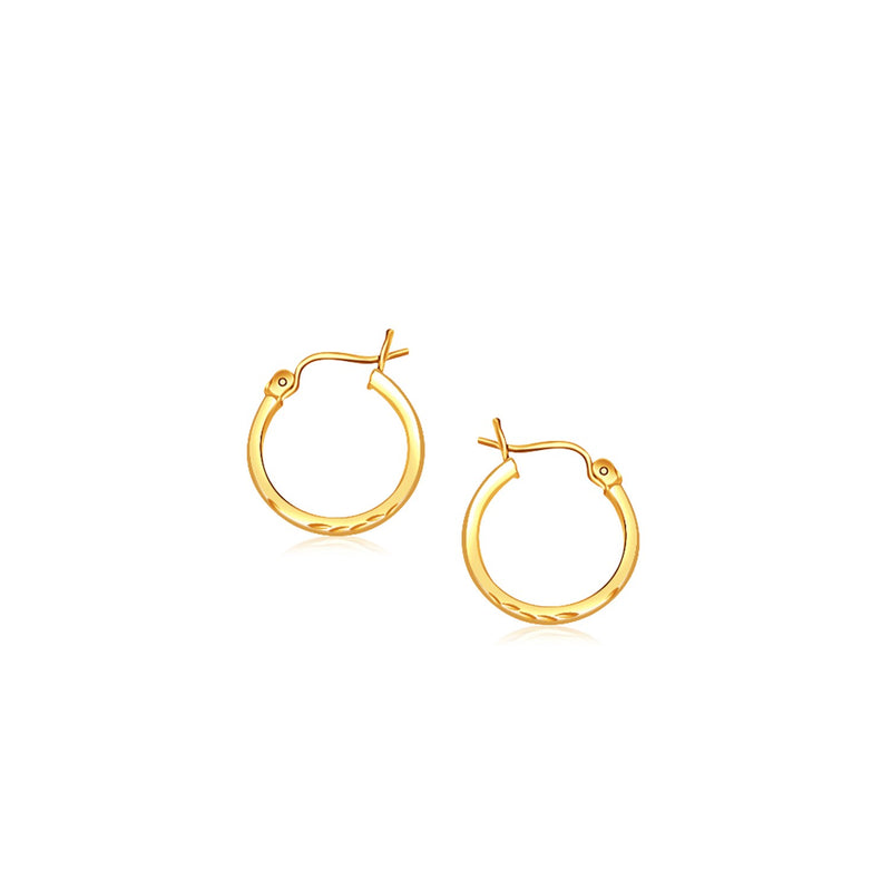 14k Yellow Gold Slender Hoop Earring with Diamond-Cut Finish (15mm Diameter) - Premium Earrings - Just $196.99! Shop now at Pulse Designer Fashion