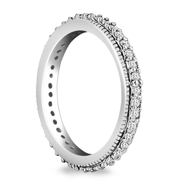 14k White Gold Pave Set Round Cut Diamond Eternity Ring with Milgrained Edging - Premium Rings - Just $2794.99! Shop now at Pulse Designer Fashion