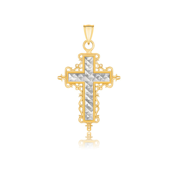 14k Two-Tone Gold Diamond Cut and Baroque Inspired Cross Pendant - Premium Pendants - Just $180.99! Shop now at Pulse Designer Fashion