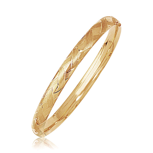 14k Yellow Gold Domed Bangle with a Weave Motif - Premium Bangles - Just $1205.99! Shop now at Pulse Designer Fashion