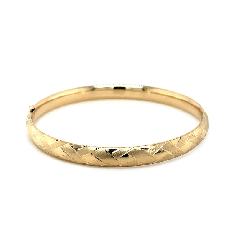 14k Yellow Gold Domed Bangle with a Weave Motif - Premium Bangles - Just $1205.99! Shop now at Pulse Designer Fashion