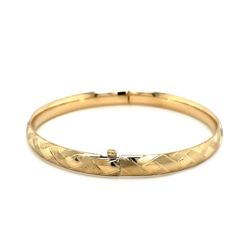 14k Yellow Gold Domed Bangle with a Weave Motif - Premium Bangles - Just $1205.99! Shop now at Pulse Designer Fashion