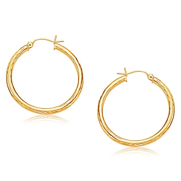 14k Yellow Gold Hoop Earring with Diamond-Cut Finish (30 mm Diameter) - Premium Earrings - Just $360.99! Shop now at Pulse Designer Fashion