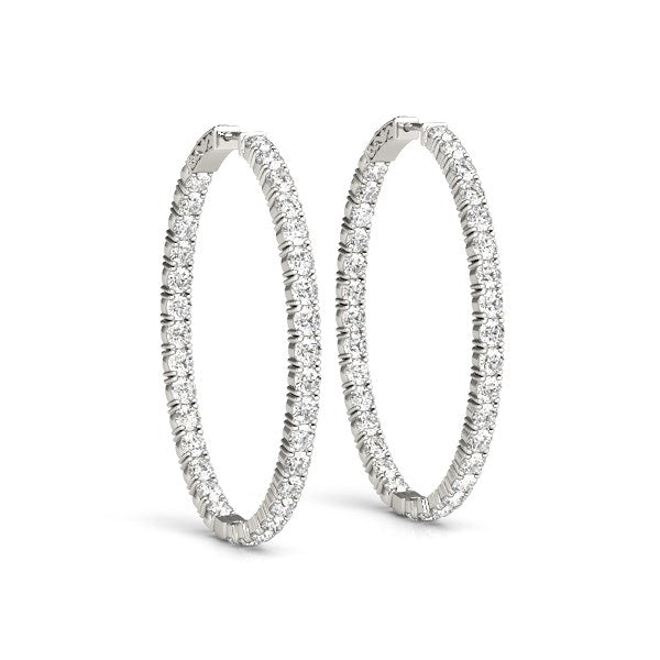 Oval Shape Two Sided Diamond Hoop Earrings in 14k White Gold (2 cttw) - Premium Earrings - Just $4786.99! Shop now at Pulse Designer Fashion