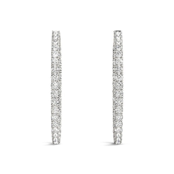 Oval Shape Two Sided Diamond Hoop Earrings in 14k White Gold (2 cttw) - Premium Earrings - Just $4786.99! Shop now at Pulse Designer Fashion