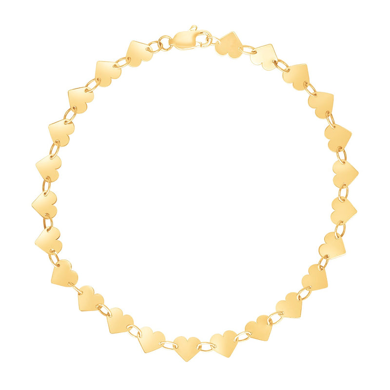 14k Yellow Gold 7 inch Mirrored Heart Chain Bracelet - Premium Bracelets - Just $263.99! Shop now at Pulse Designer Fashion