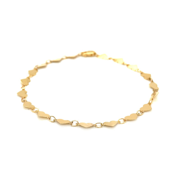 14k Yellow Gold 7 inch Mirrored Heart Chain Bracelet - Premium Bracelets - Just $263.99! Shop now at Pulse Designer Fashion