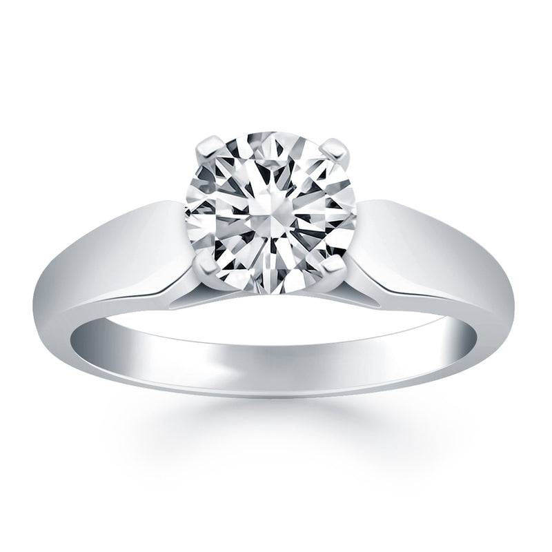 14k White Gold Tapered Cathedral Solitaire Engagement Ring - Premium Rings - Just $3489.99! Shop now at Pulse Designer Fashion